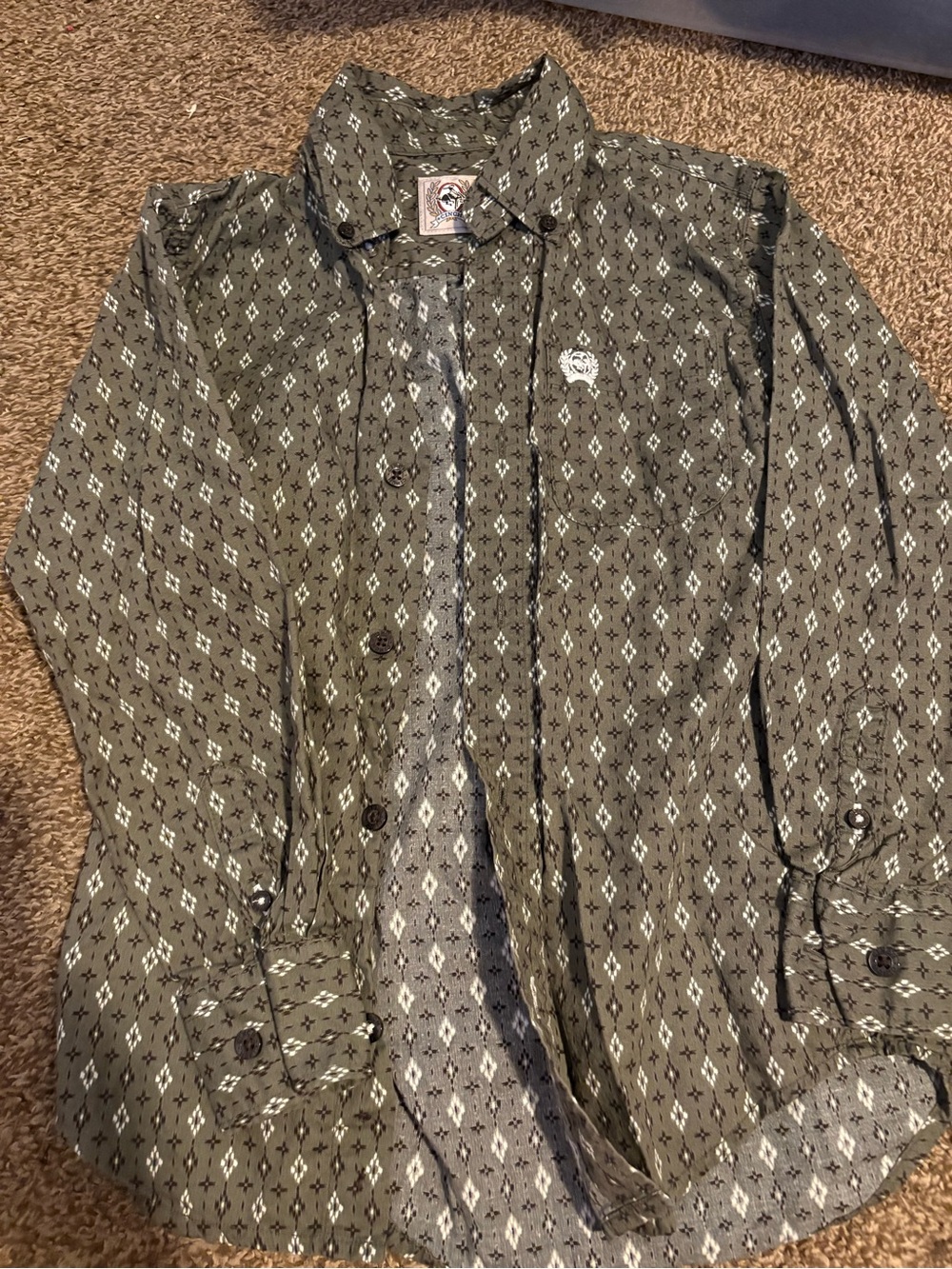 Cinch Olive Green Diamond-Print Western Shirt